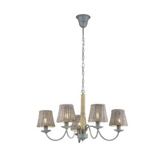 Trio Hanglamp Kroon Rotin 5x40W/E14 Touw/Grijs