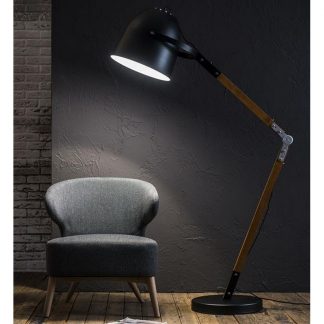 Vloerlamp Scharnier hout frame zwart kap